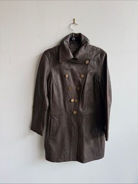 Sundance Dark Brown Leather Double-Breasted Coat